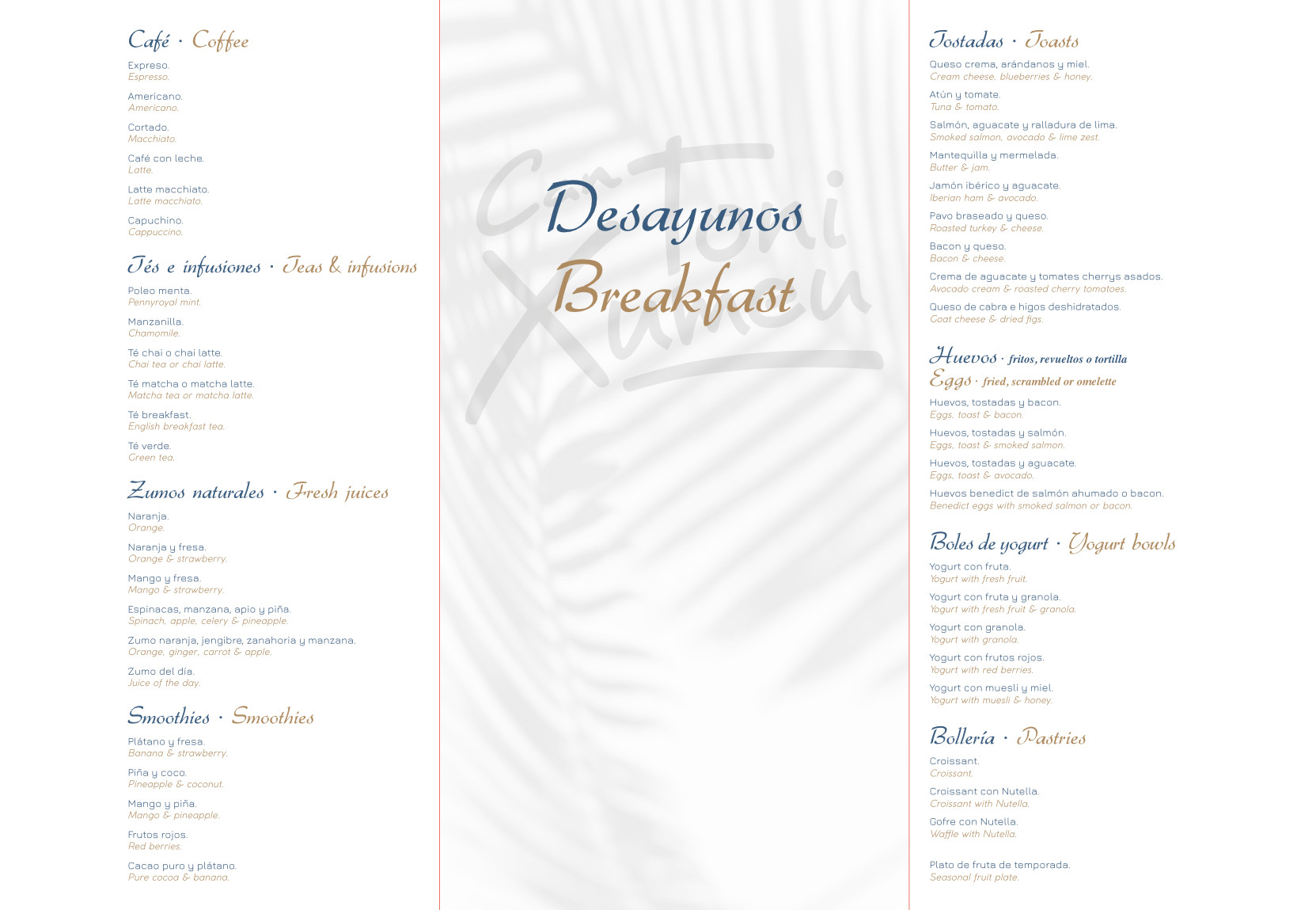 Carta desayuno - Can Toni Xumeu Boutique Hotel Ibiza