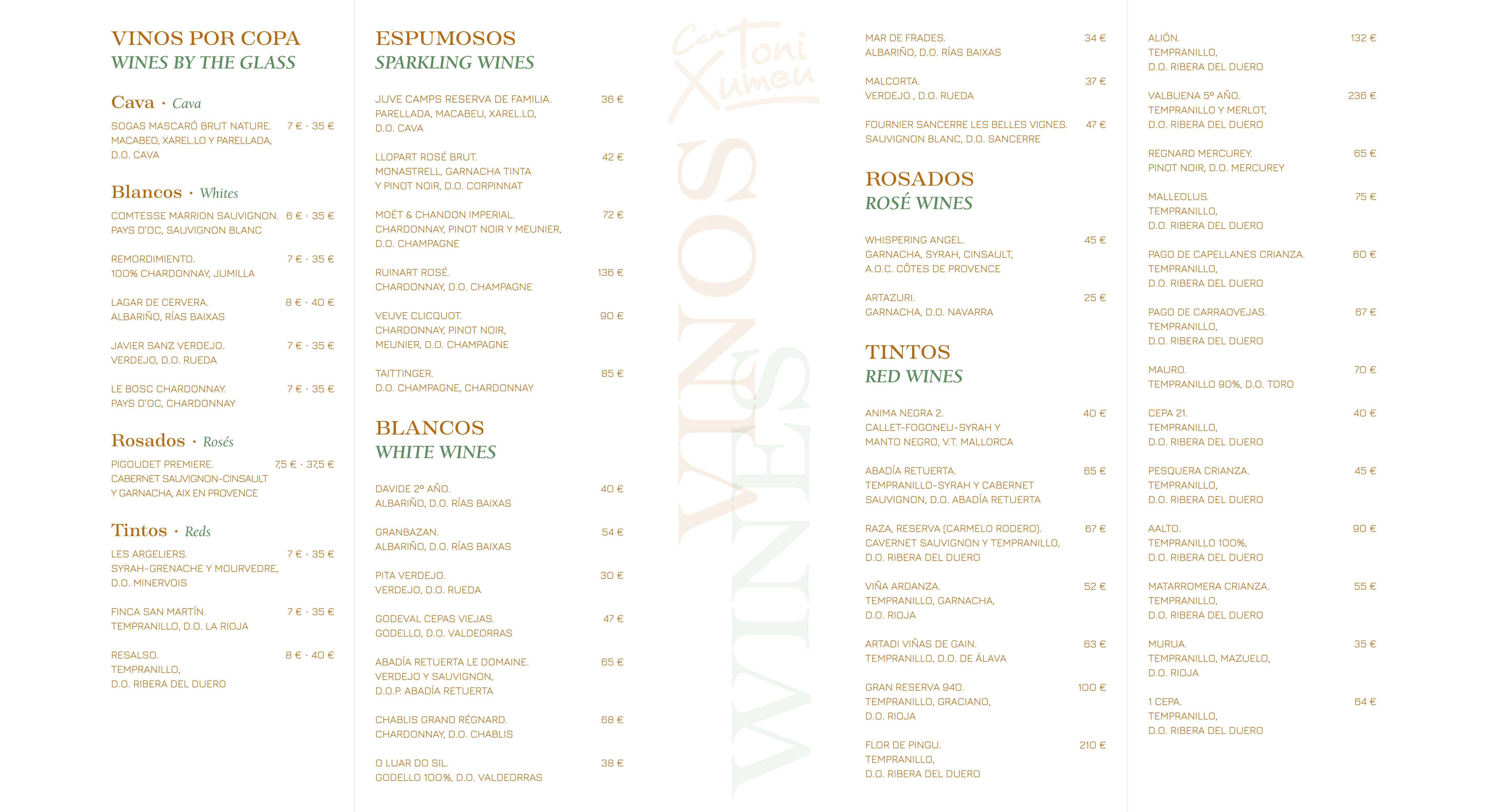 Carta vinos - Can Toni Xumeu Boutique Hotel Ibiza